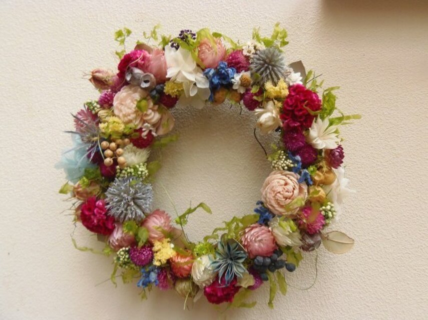 花いっぱいリース　ピンク