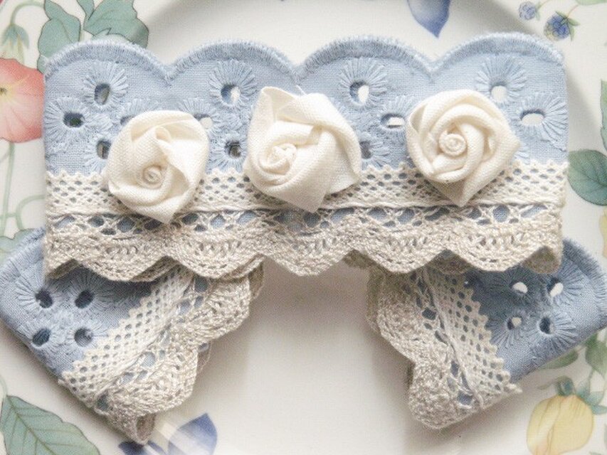 New ☆ブルー＆レース　リボン　バレッタ