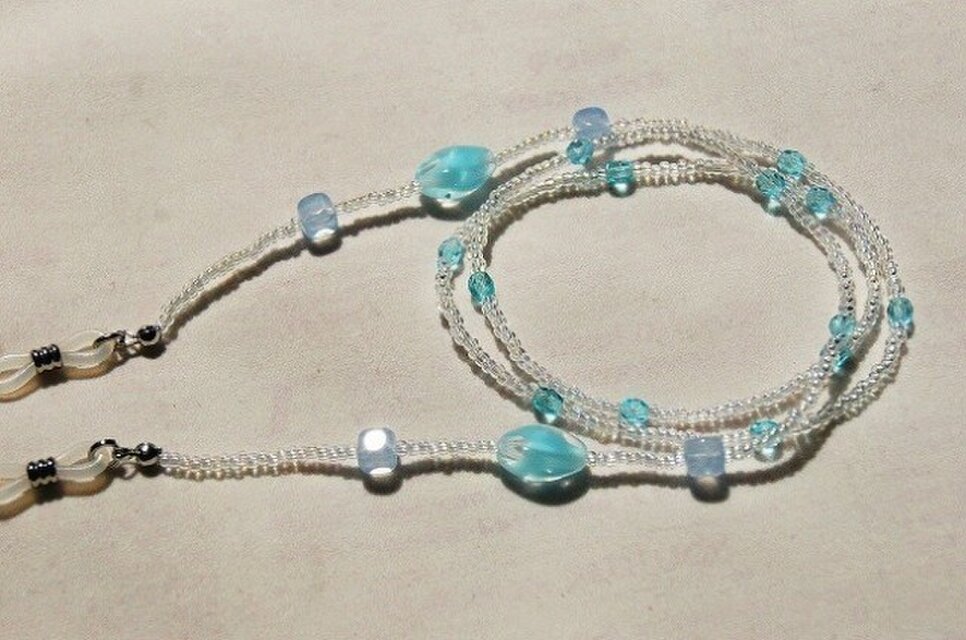 クリア＆ブルー眼鏡ストラップ