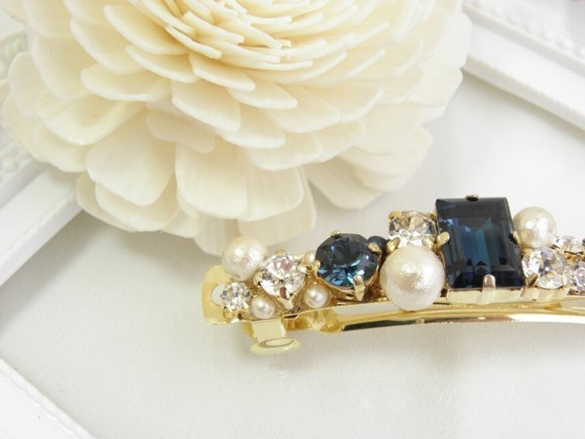 【再販】濃紺スワロの輝きバレッタ