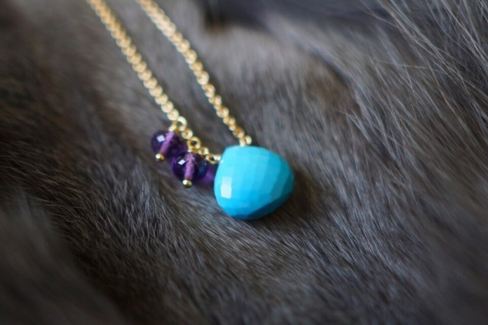 ターコイズアメジストシンプルネックレス２ 14KGF