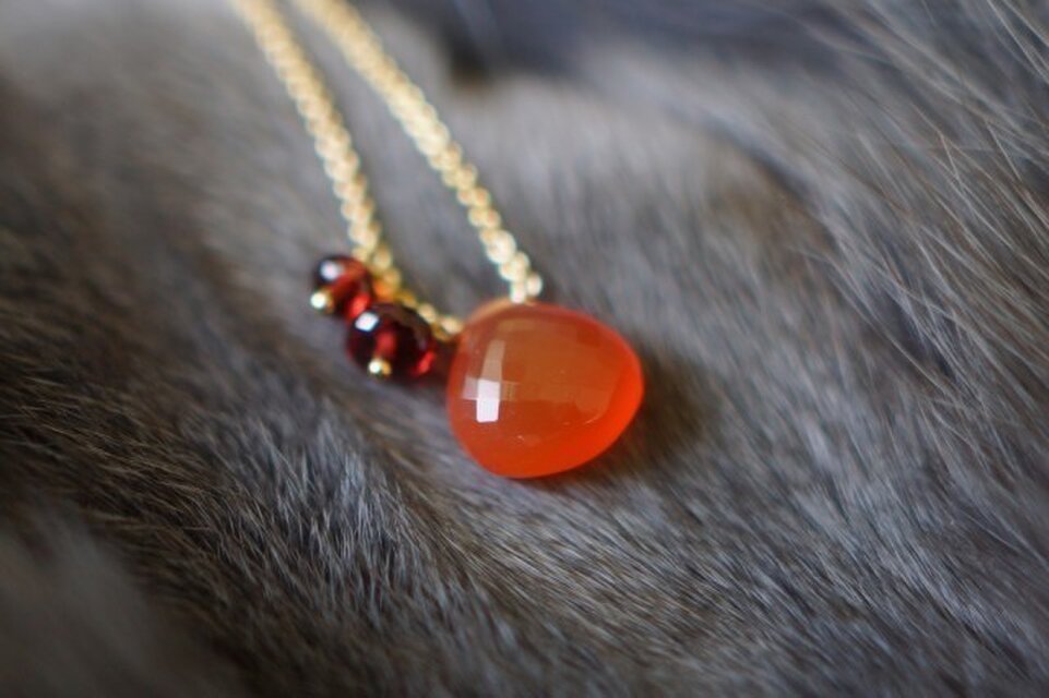 【L様オーダー】カーネリアンガーネットSネックレス 14KGF