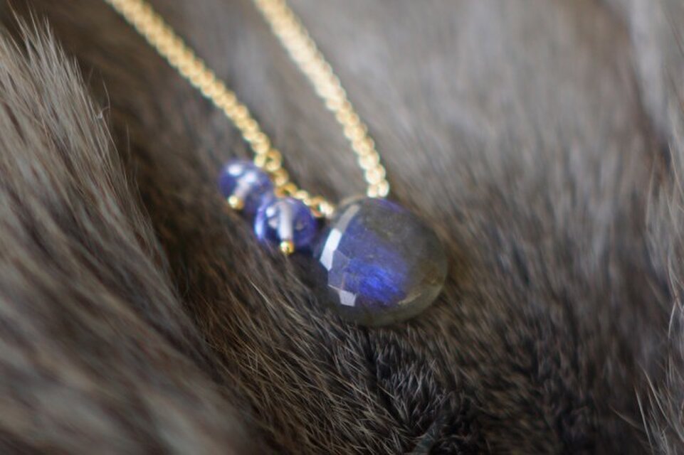 ラブラドライトタンザナイトシンプルネックレス 14KGF