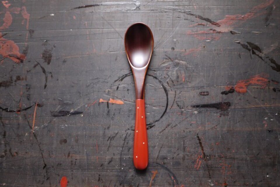 水玉スプーン小　本朱