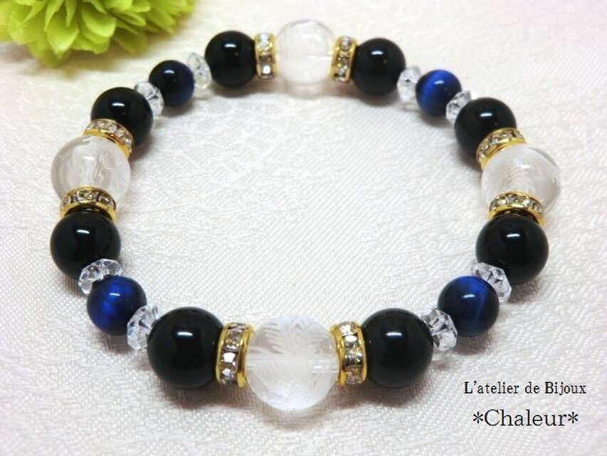 オニキスとタイガーアイの吉相のMen'sブレスレット