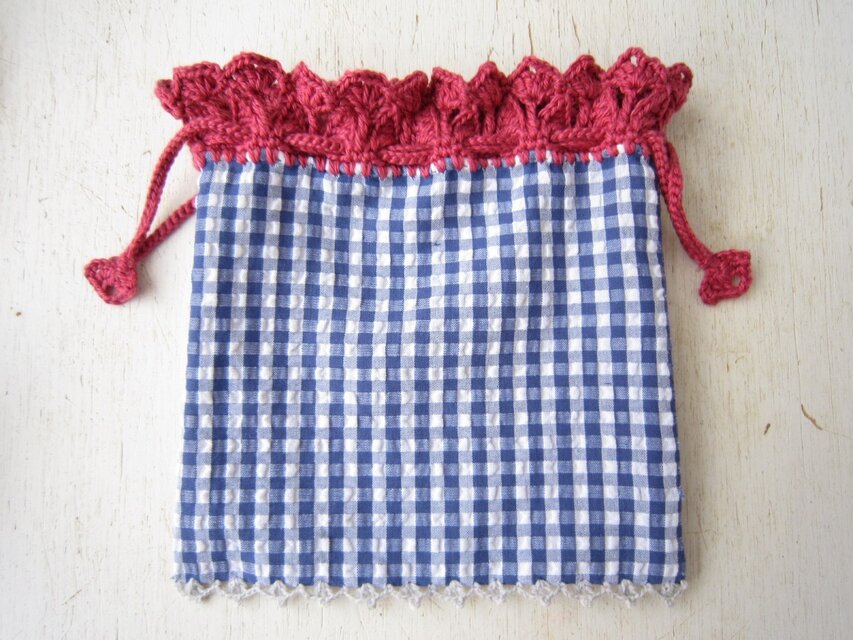 【Ｈ様オーダー品】ギンガムチェックふち編み巾着