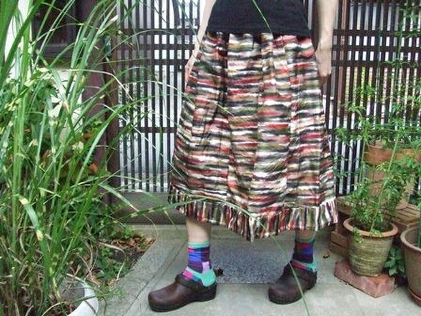 着物リメイク☆秋色銘仙で優しいレトロでモダンなスカート