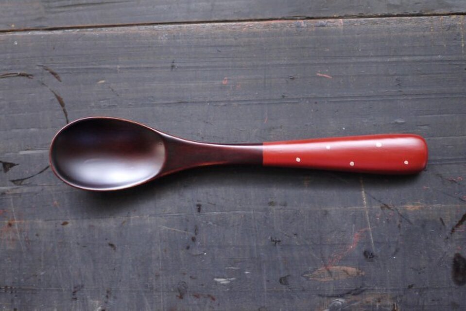 水玉スプーン大　本朱