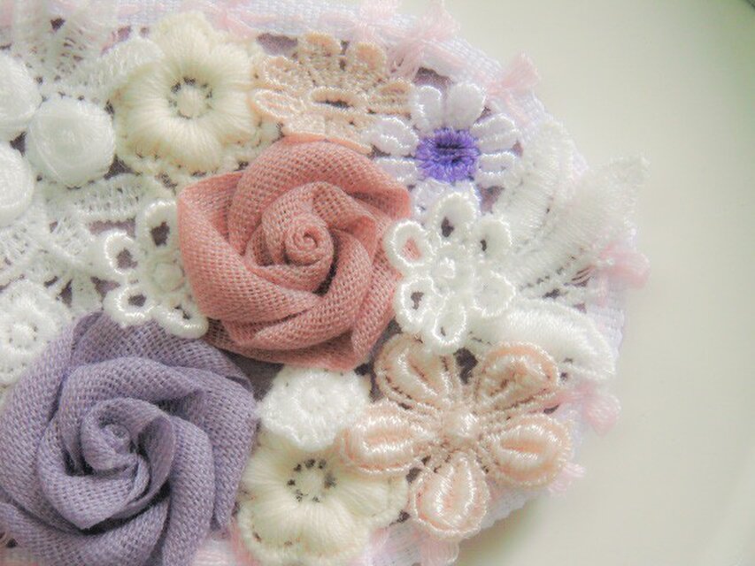 ☆ガーランドリボン　ピンク　ミニブーケ　ヘアピン　ブローチ