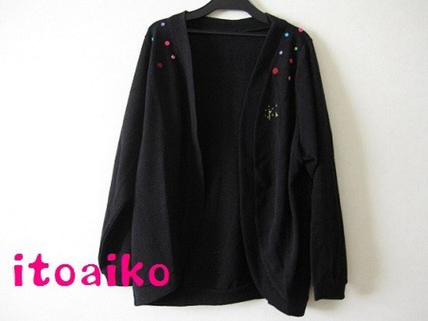 カラフルドット☆ラメワンポイント付きカーディガン♪（ブラック）