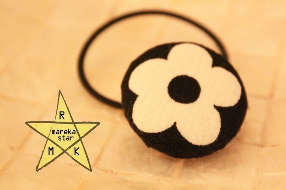 №337 へあごむお花柄黒(black×black)