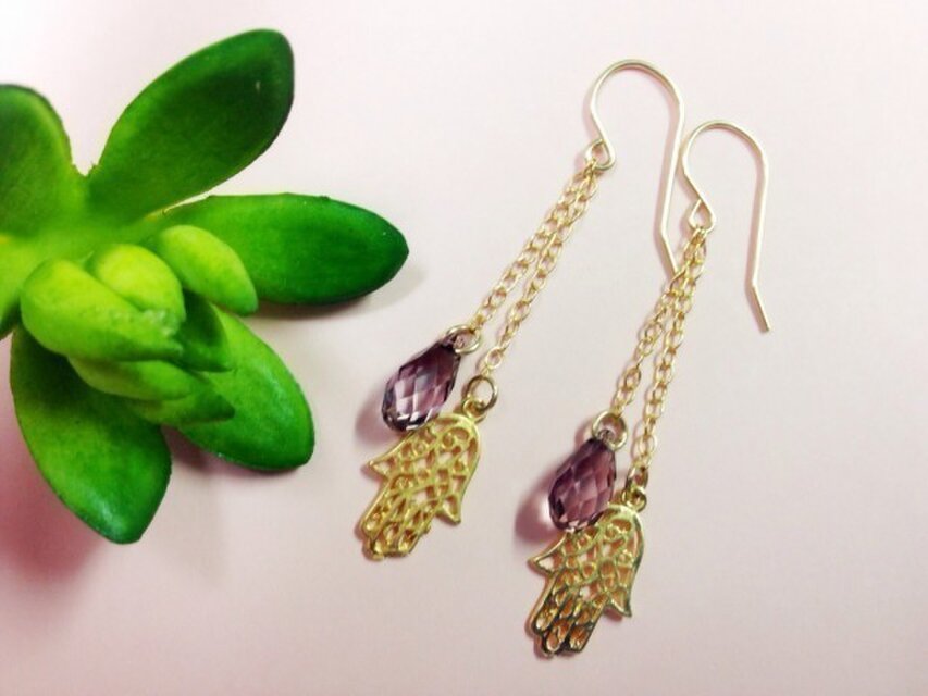 ゴールドハムサ スワロフスキーピアス　