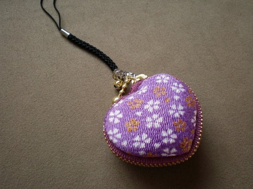 ちりめんハートマカロンケース*淡紫桜