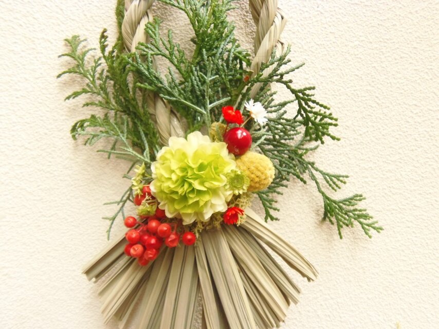 しめ縄アレンジ　雫型　ライトグリーン