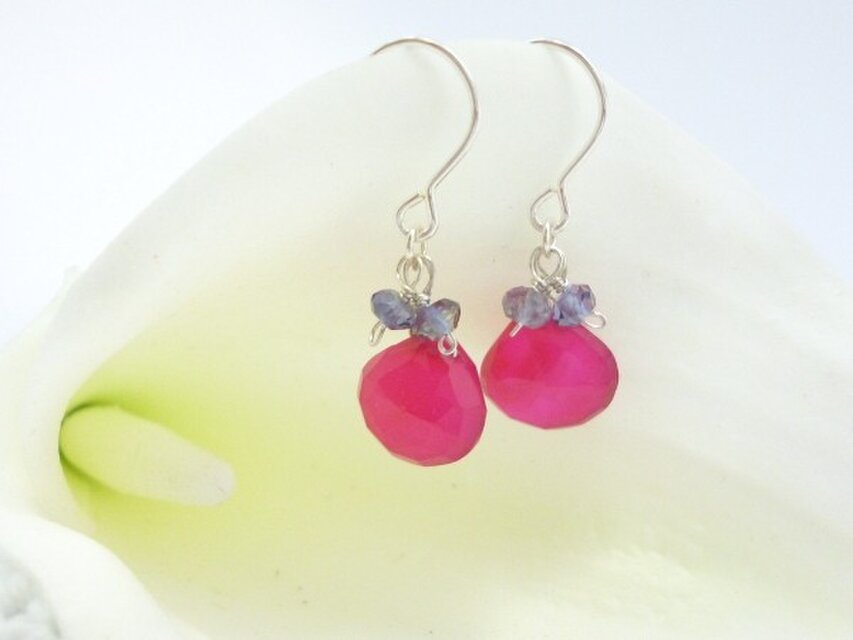 【Sold】sv925　フューシャピンクカルセドニー&アイオライト*ピアス