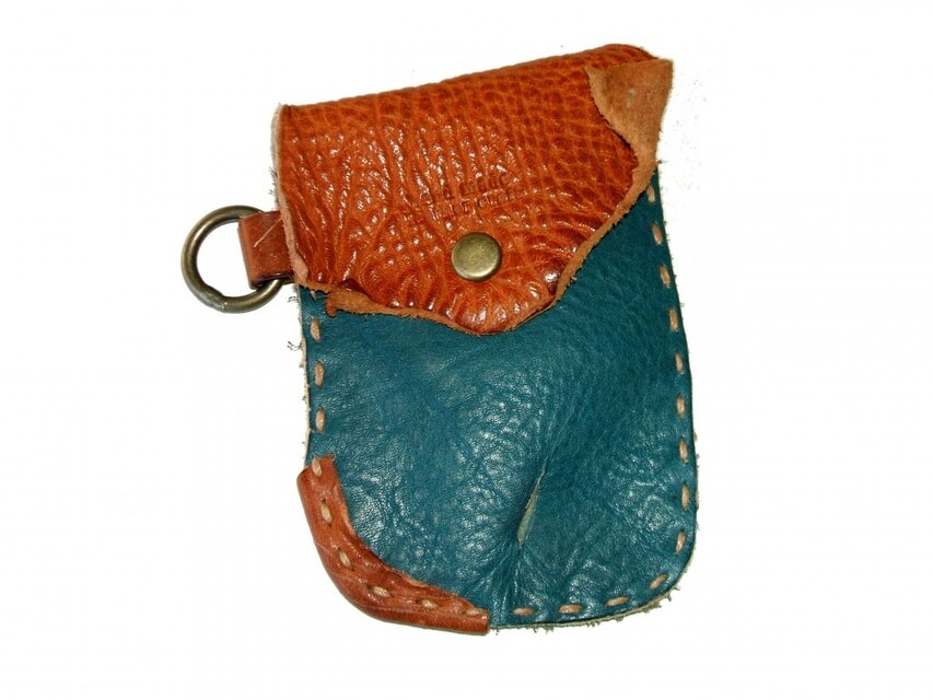 pass case 青×キャメル