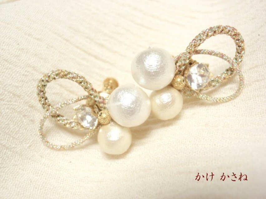 【展示品】コットンパール蝶々イヤリング