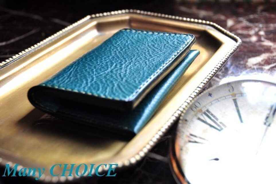 イタリアンオイルレザ-・名刺入れ（ターコイズ）