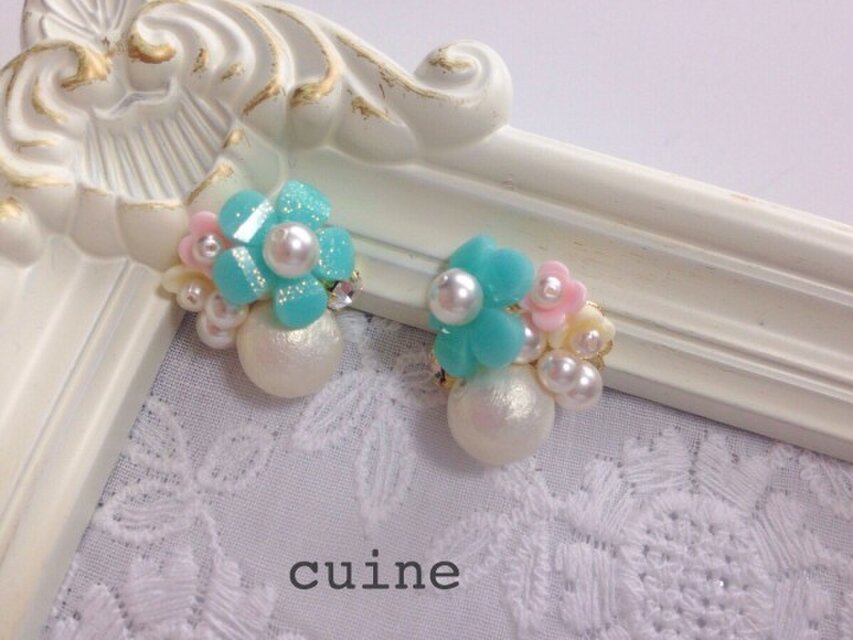 flower-pastel イヤリング 【blue】