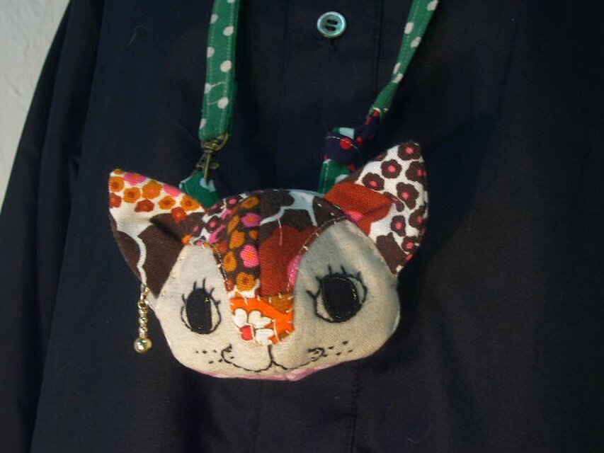 あたまポーチＳねこ茶色花