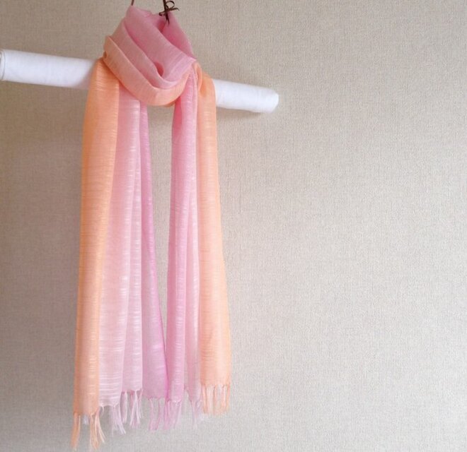 手染めシルクストール peach×orange