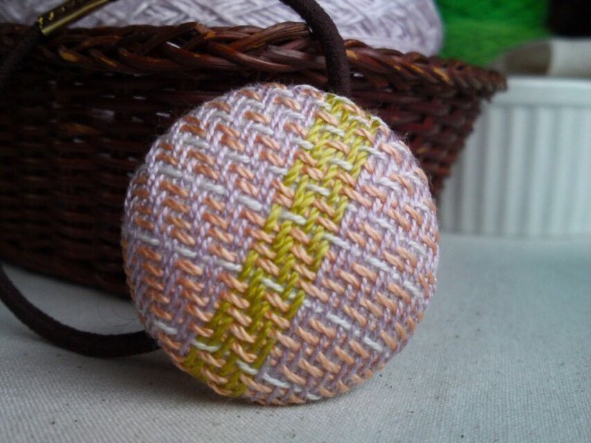 手織り布 ヘアゴム オレンジ×藤色×黄緑