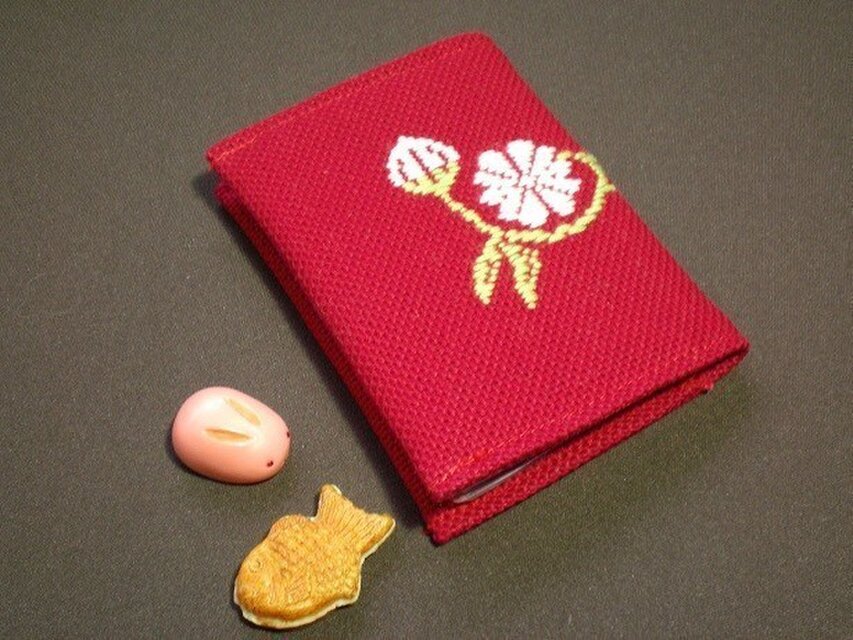 こぎん刺し*カード入れ*赤×蓮の花