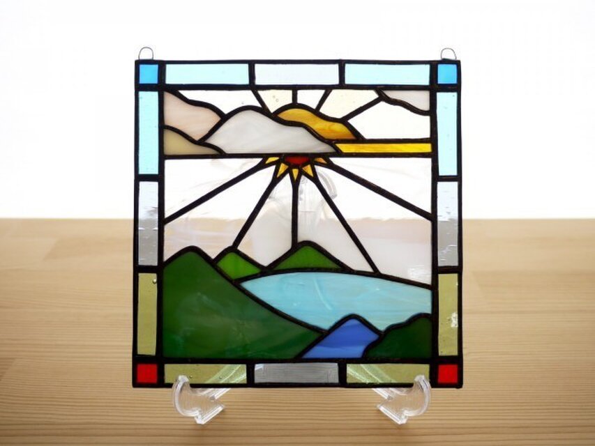 ステンドグラス ミニパネル レイク 15cm