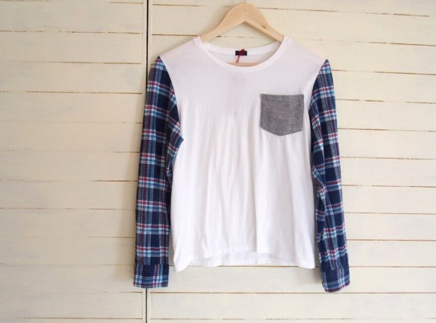 ネル袖リメイクTシャツ