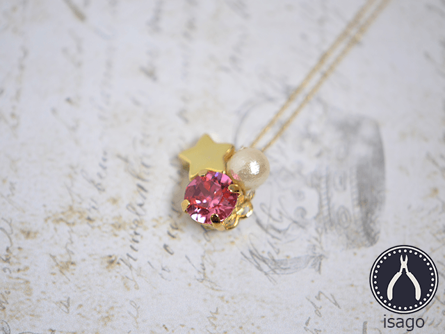 一粒スワロの流れ星ネックレス（ゴールド/トルマリンピンク）