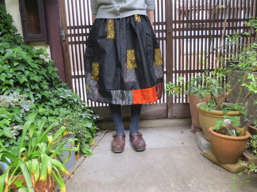 着物リメイク☆アンティーク大島紬を生かしてシンプル可愛く72㎝丈