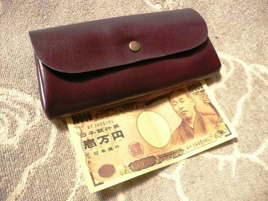 パープル山羊革のぷっくりポーチ・ロング