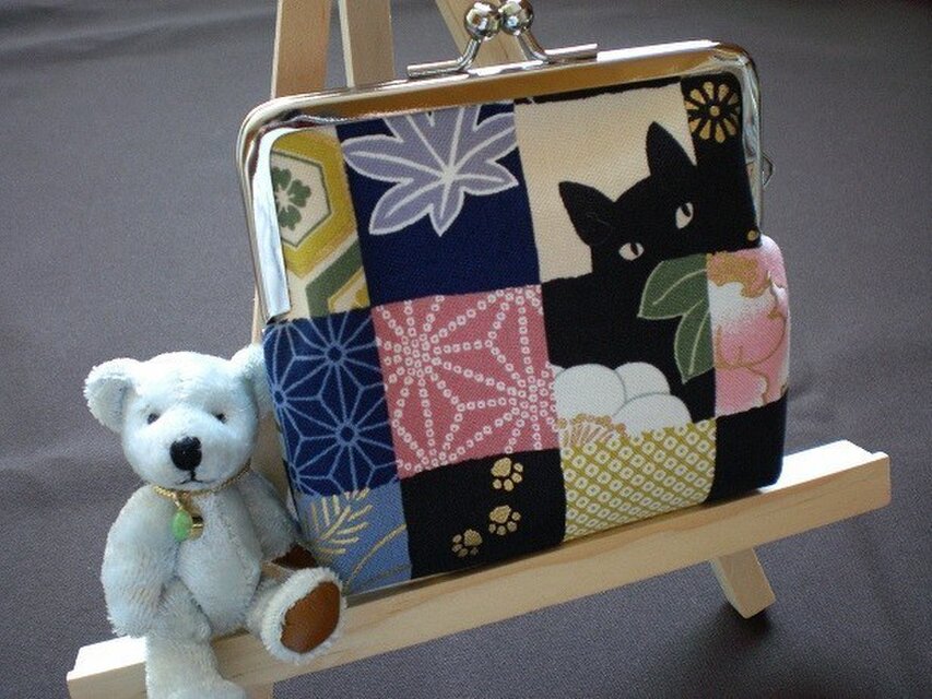 がま口*猫市松（青）