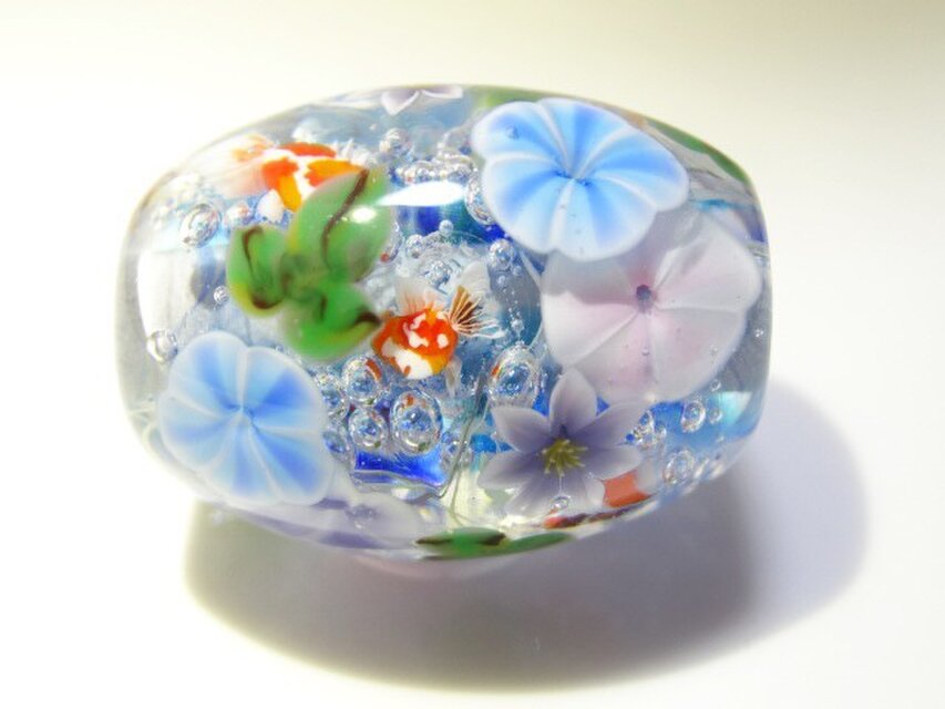 朝顔・鉄線と金魚のとんぼ玉