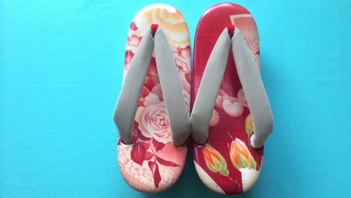 創作草履・Mサイズ　モスリン薔薇