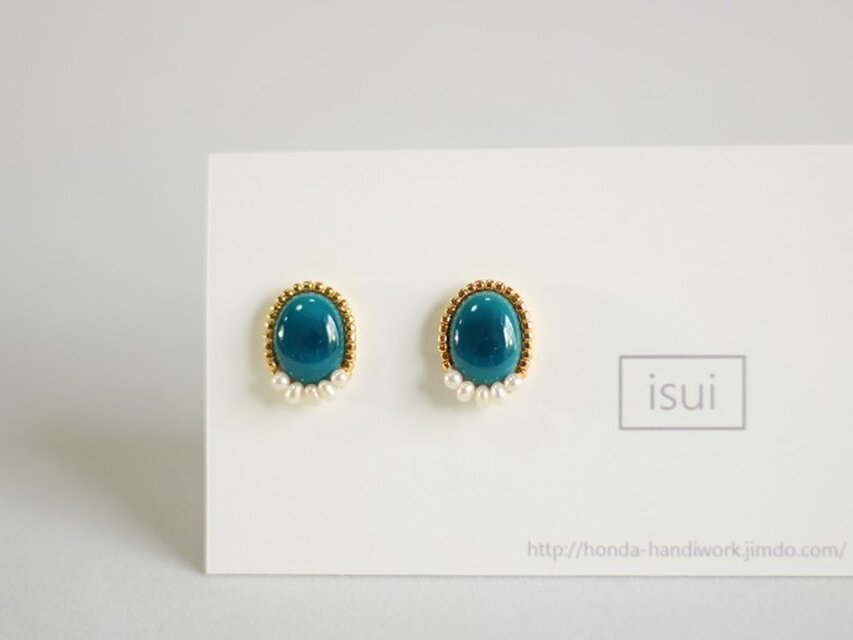 淡水パールと七宝焼きのイヤリング  海