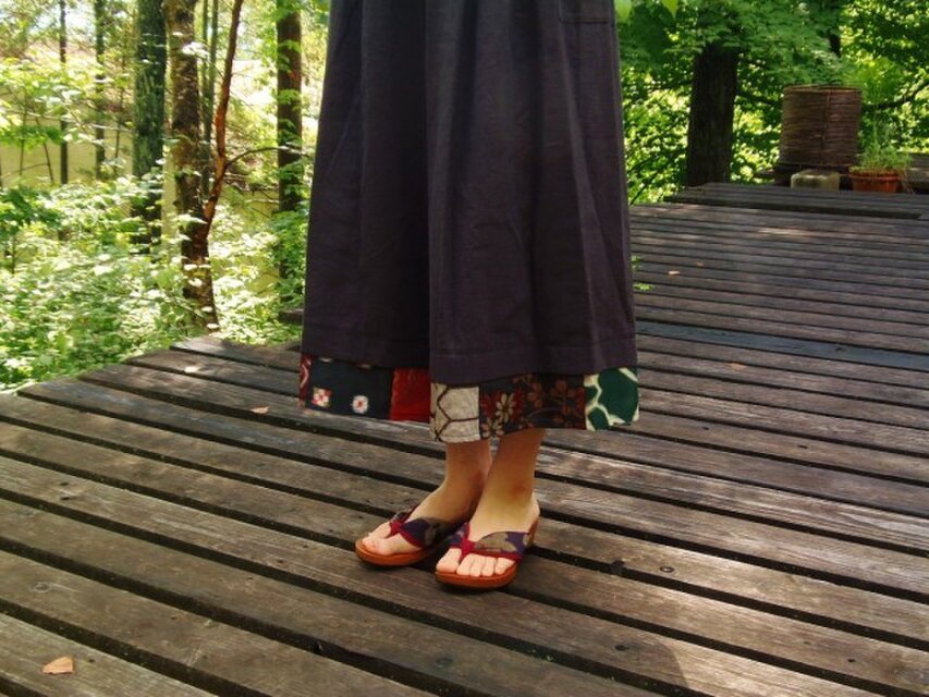 綿麻×銘仙パッチ　いろいろ銘仙のガウチョパンツ＜墨＞MG-015