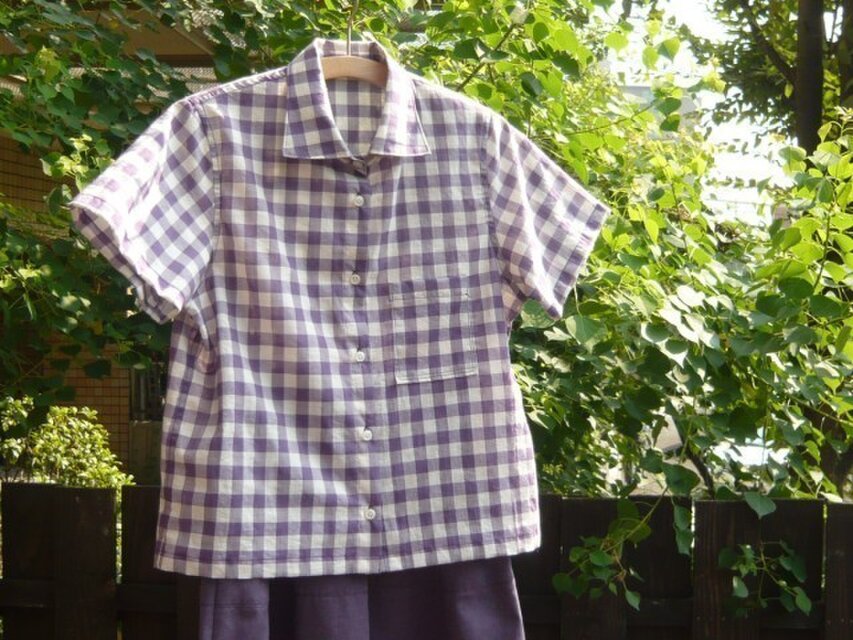 播州織チェックブラウス