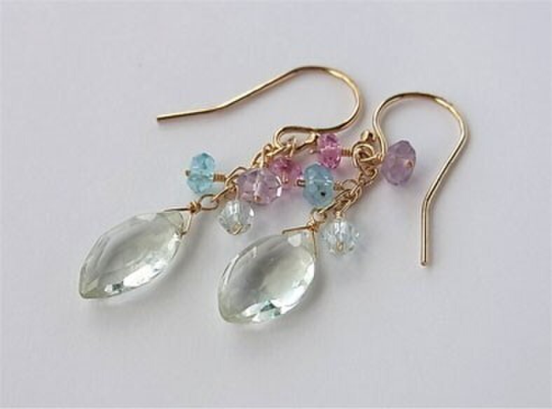 14kgf グリーンアメジストマーキスカットのピアス