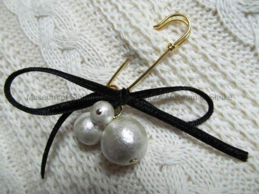 コットンパールリボンブローチ★ストールピン