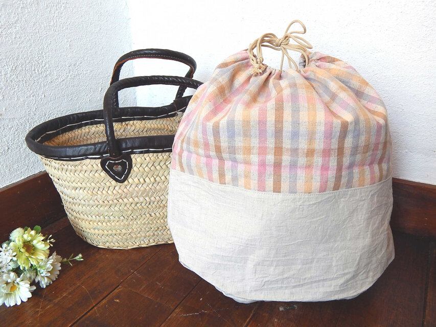 バッグインバッグ巾着　格子