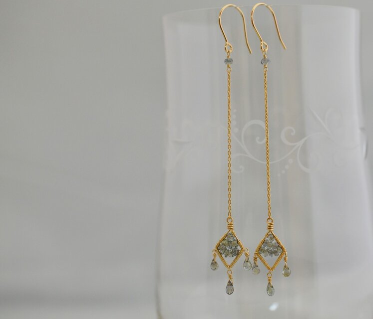 グリーンサファイア　14kgfデコラティブピアス