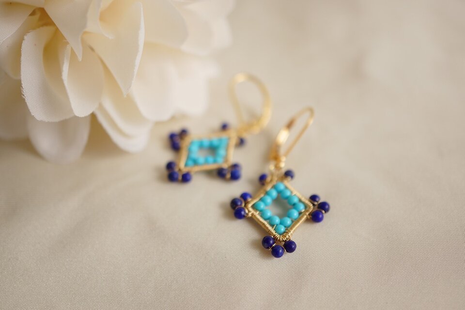 ラピスターコイズダイヤモチーフピアス K14GF