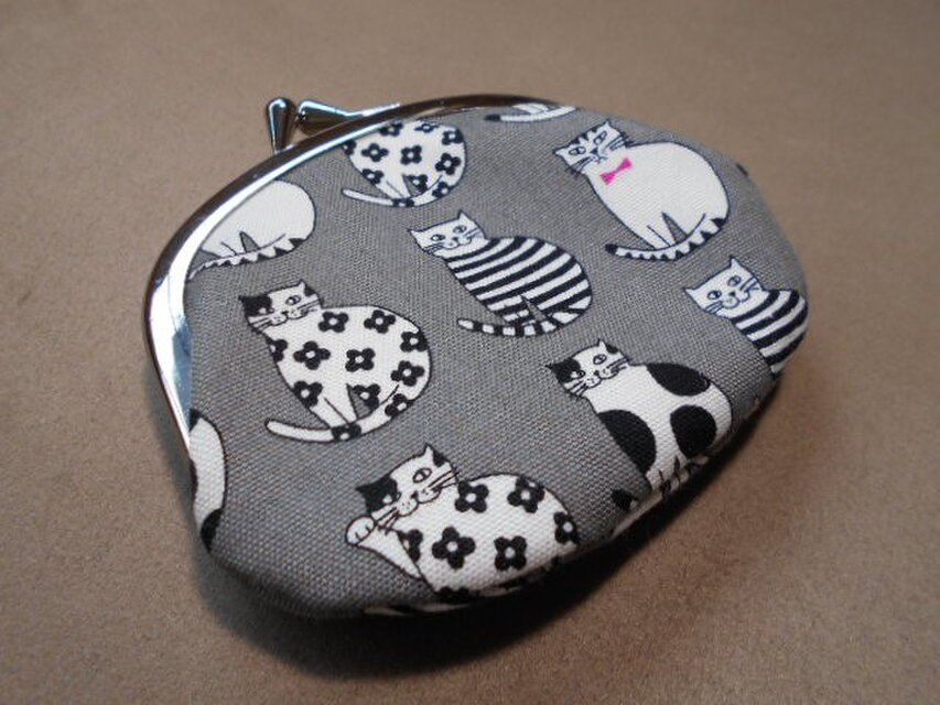 がま口*整列猫グレー（大）