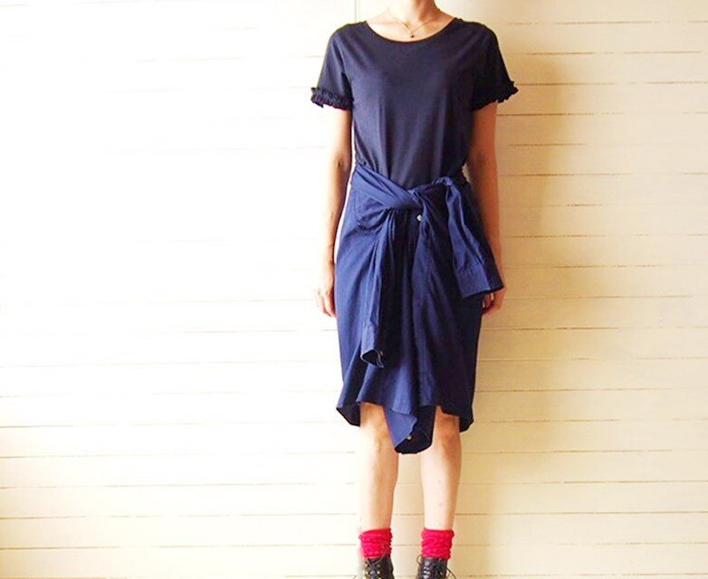 ネイビー　シャツリメイクワンピース