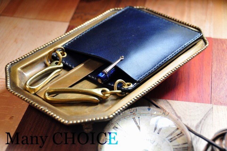 革の宝石ルガトー・ビジネスポーチ（紺×葡萄酒）