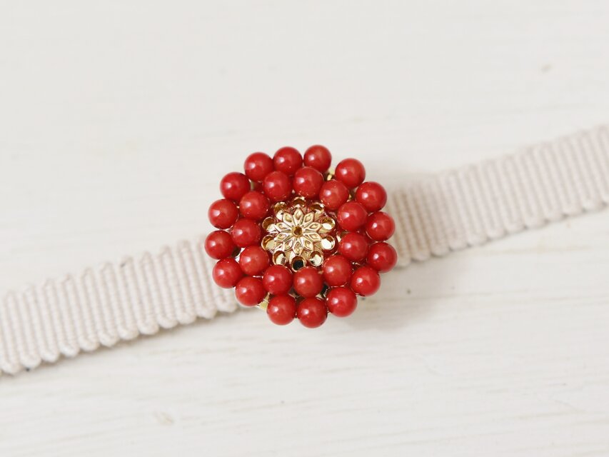帯留め】アンティークレトロなお花・赤珊瑚 還暦祝いや母の日にも人気