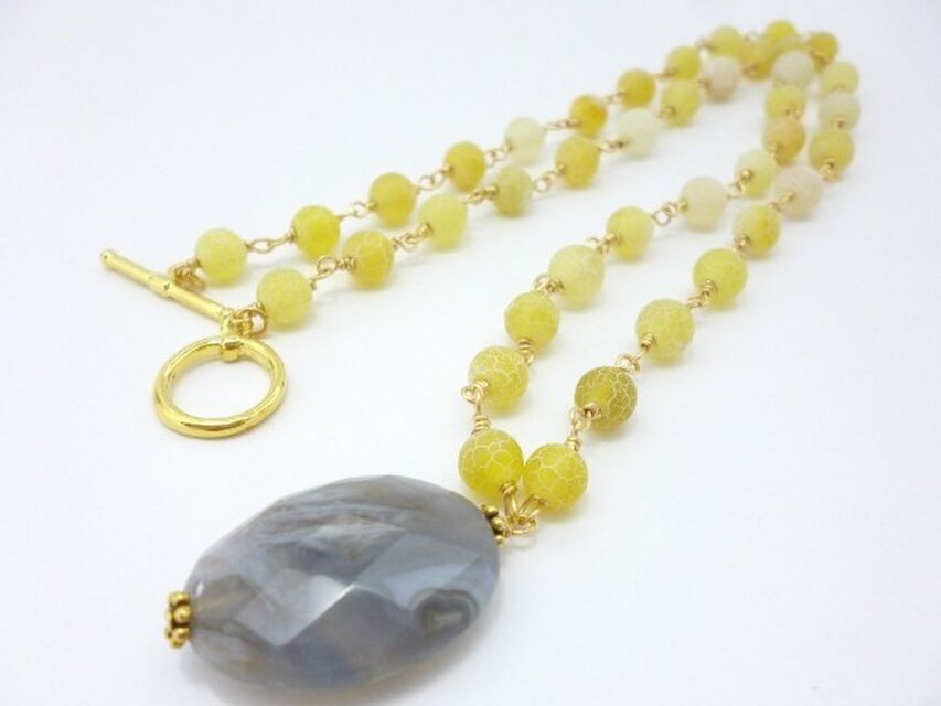 ボツワナアゲート＆イエローアゲート*セミロングネックレス
