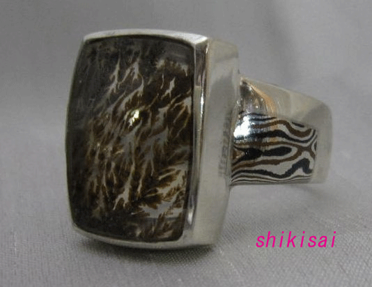 デンドリチック クオーツ  シルバーリング 木目金付き