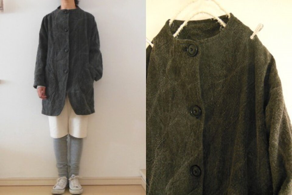 墨染　極厚リネン　ボトルネックコート
